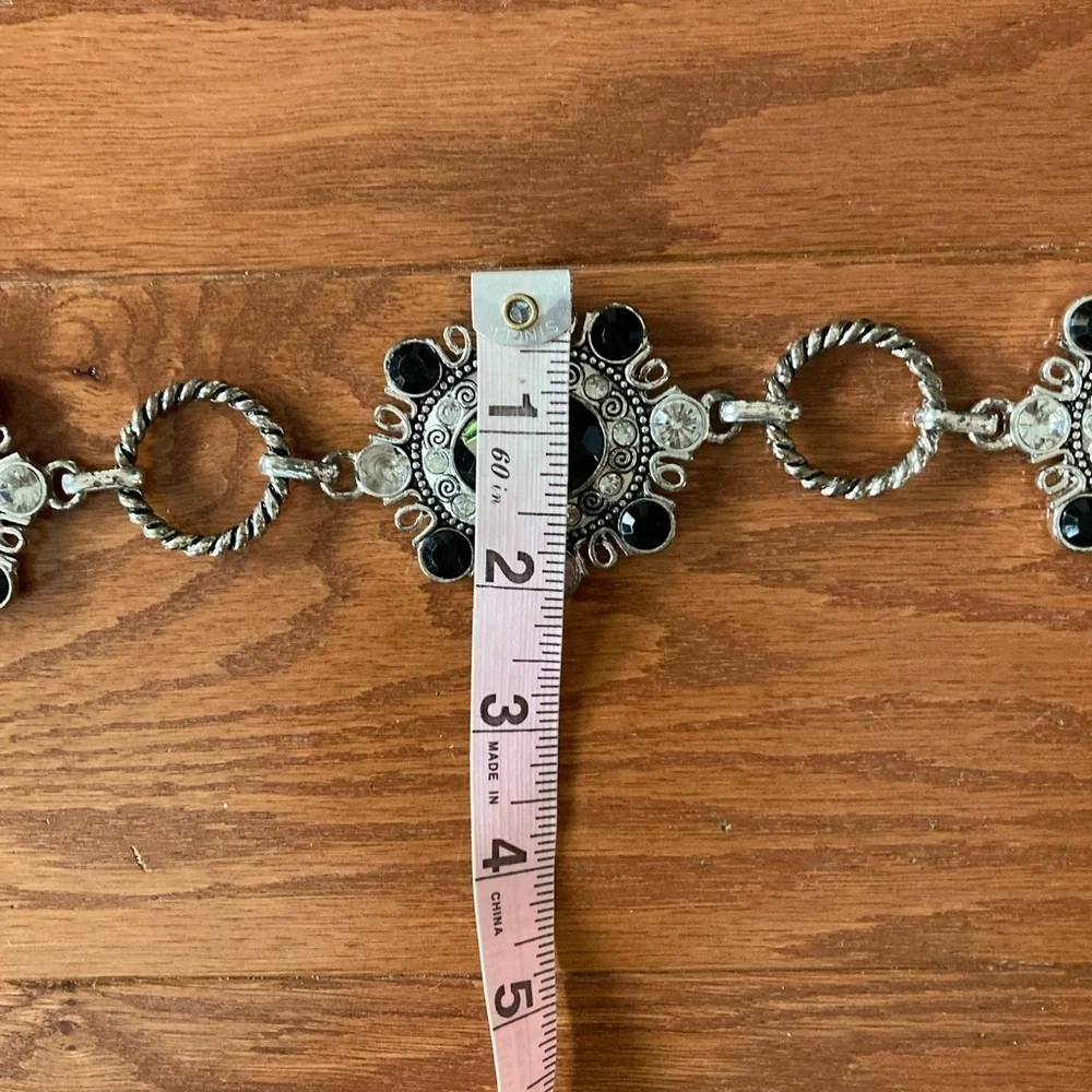 Chico Chain Silver Belt Rhinestones Black Stone 50”